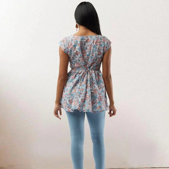 Light Blue Printed Short Top for Casual Style | Muvvas Boutique - Picture 4 of 4